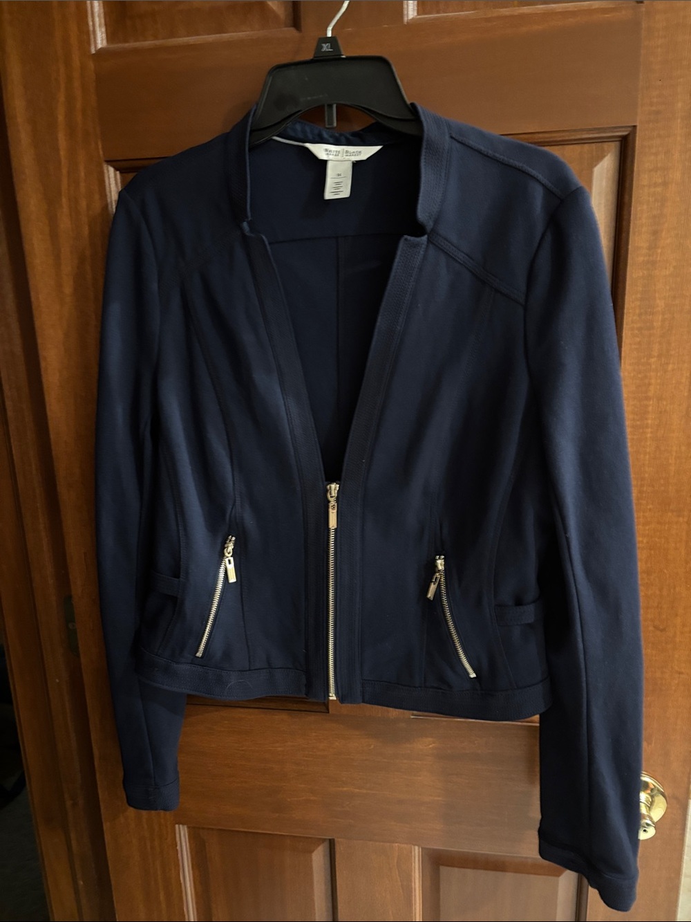 White House Black Market Navy Zip-Front Blazer Jacket, Sz 14